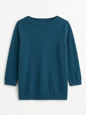 100% Cashmere Teal Blue 3/4 Sleeve Sweater Talbots Medium